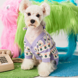 Elevate Your Pet's Style with the Purple Flower Pet Dog Sweater Cardigan