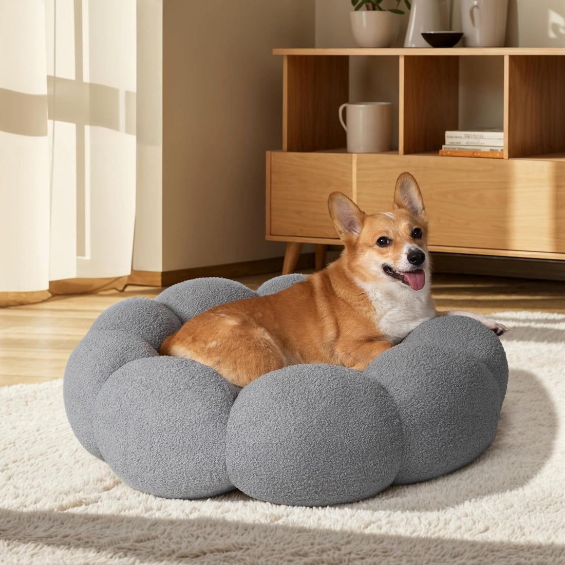 Calming Fluffy Flower Washable Pet Bed